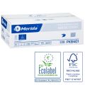 MERIDA CLASSIC toilet paper in sheets, white, V-folded, carton 9000 pcs. (40 packs of 225 pcs.), single-ply, whiteness 75%, ECOLABEL